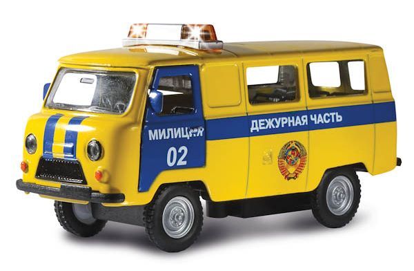 Игрушка УАЗ буханка милиция СССР желтая с синим