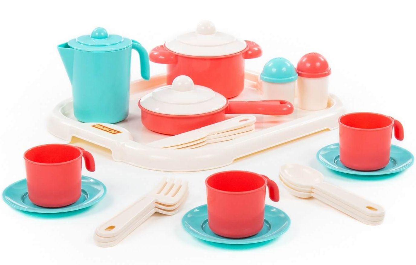 Набор детской игрушечной посуды Настенька на 3 персоны с подносом