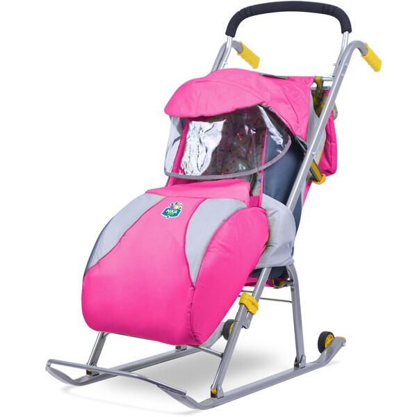Санки коляска Ника Детям 1 с колесом розовая