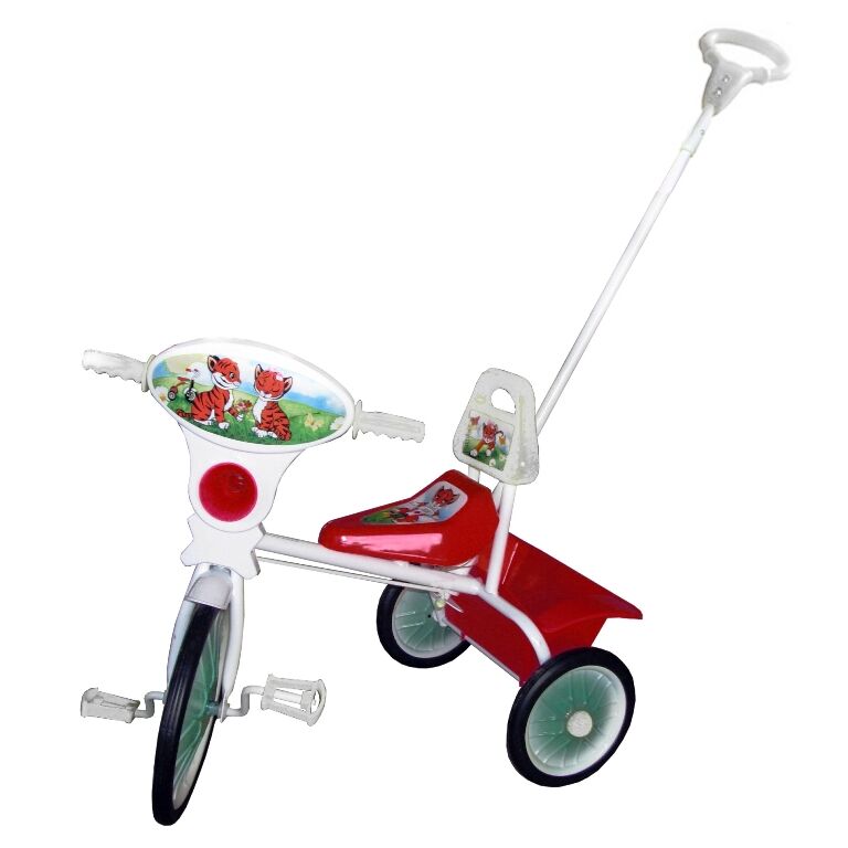 Детский-велосипед трёхколёсный с ручкой, спинкой, кузовом колёса резиновые