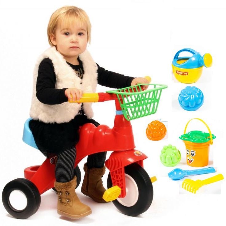 Трехколесный велосипед Малыш и песочный набор в подарок