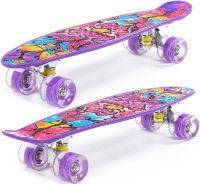 Детский скейт с наклейкой и фиолетовыми колёсами 56 см