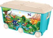 Большой ящик для игрушек на колесах «Пластишка» с динозавриками 66,5л