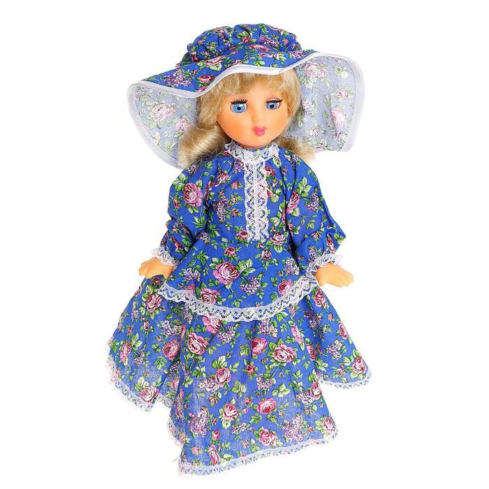 Пластмассовая кукла Ася в платье и шляпе
