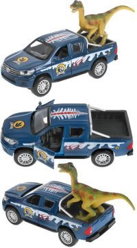 Игрушечный пикап Toyota Hilux Зима с динозавриком 12 см