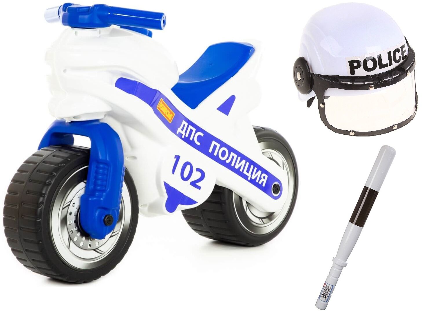Игровой набор Каталка мотоцикл полиция с каской и жезлом
