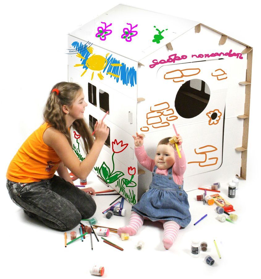 Картонный домик для детей из белого картона