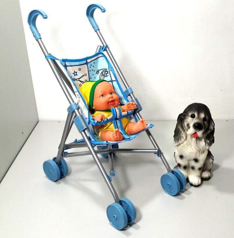 Кукольная коляска трость с куклой Леша Огонёк и собакой спаниель