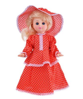Пластмассовая кукла Ася в платье и шляпе