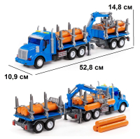 Лесовоз машина Профи с прицепом - 52,8 см (инерция, свет, звук, 10 бревен с краном-манипулятором) - голубой