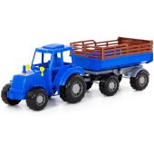 Игрушечный синий трактор с прицепом 2