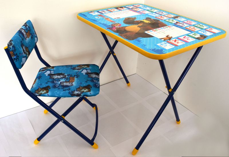 Детский складной стол со стулом Познайка Маша и Медведь Английская азбука
