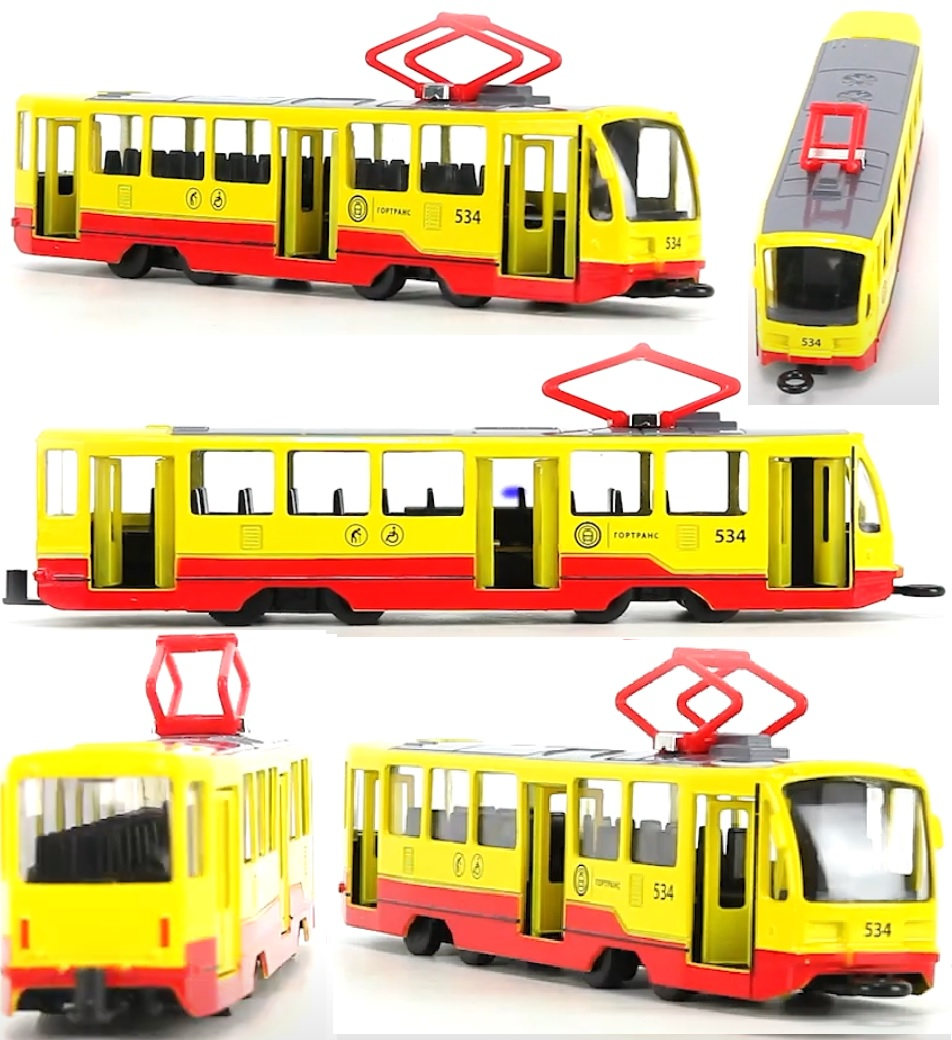 Игрушка детский трамвай КТМ желтый- 18 см