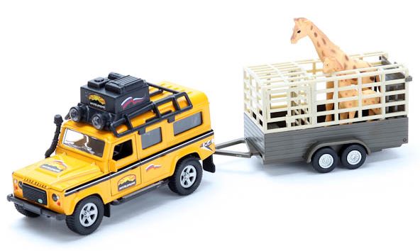 Игрушечная машинка Land Rover с прицепом для перевозки животных