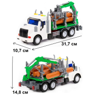 Лесовоз 31,7 см машина зеленая Профи (инерция, звук, свет, 5 бревен с краном-манипулятором)
