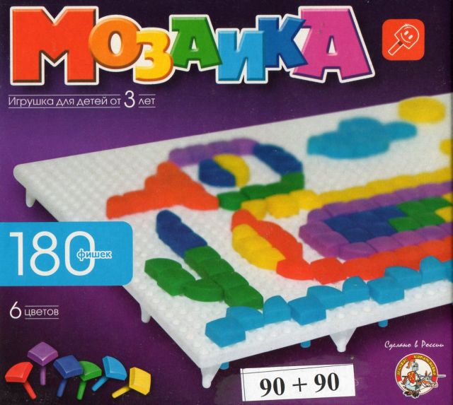 Игрушка мозаика 1 белое поле 180 плоских фишек 6 цветов