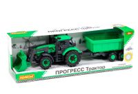 Трактор «Прогресс» с прицепом и ковшом (зелёный)
