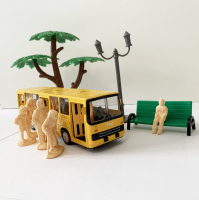 Набор металлический рейсовый автобус Икарус (17 см) с пассажирами (желтый)