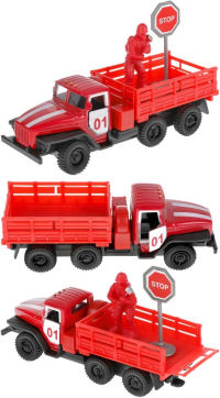 Игрушечная пожарная машинка Урал 5557 со знаком и фигуркой 12 см
