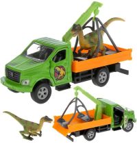 Игрушечный эвакуатор Газель Next 12 см с Динозавром на платформе