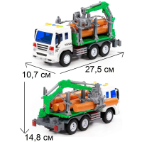 Лесовоз 27,5 см машина зеленая Сити (инерция, звук, свет, 5 бревен с краном-манипулятором)