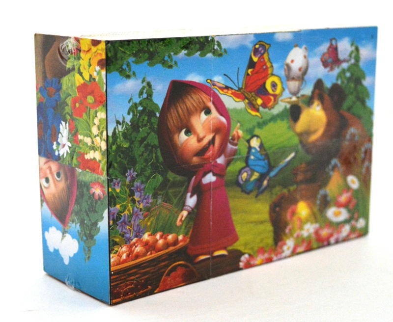 Кубики Маша и Медведь 6 шт. (пластмасса) Цветочная поляна