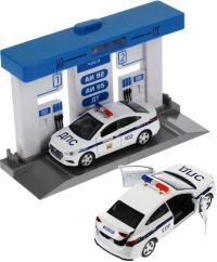 Игрушечная Автозаправочная станция с полицейской машинкой Hyundai Solaris 21 см