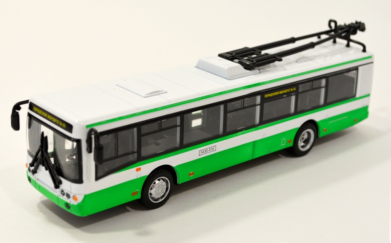 Игрушечный троллейбус зеленый с белым 16 см