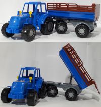 Игрушечный синий трактор 21 см с прицепом для животных