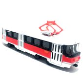 Игрушечный трамвай Татра Т3 чёрно-красный 16 см