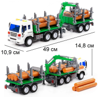Лесовоз машина Сити с прицепом - 49 см (инерция, свет, звук, 10 бревен с краном-манипулятором)
