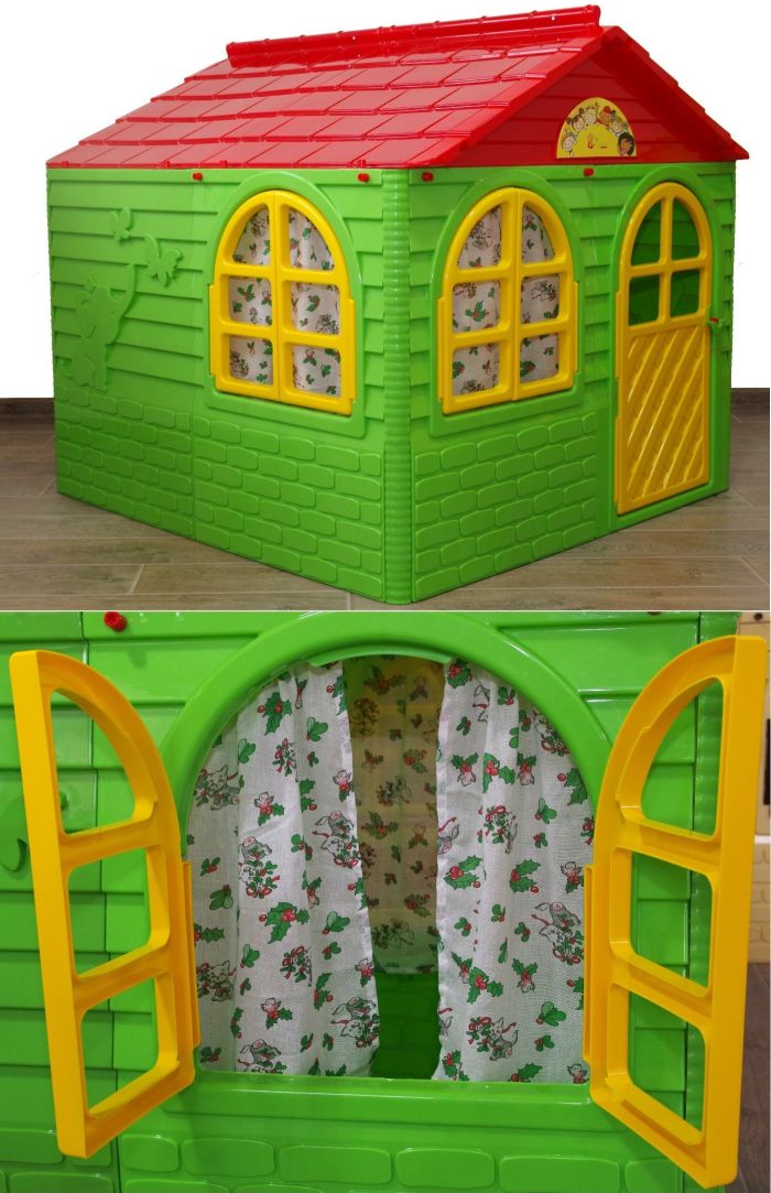 Детский пластиковый домик зеленый с красной крышей двойной