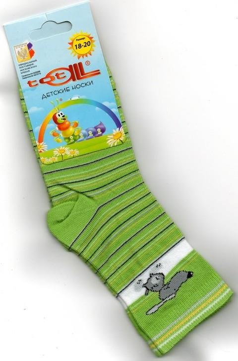 Детские носки Totall   размер 18-20  Арт.: L088 зеленые с полосками и собачкой