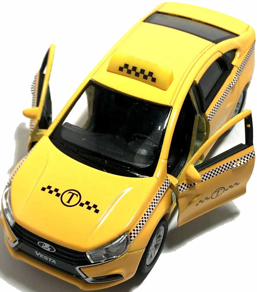 У машинки Lada Vesta такси открываются две передние двери. igrushechnaya-mashinka-lada-vesta-taksi-04.jpg