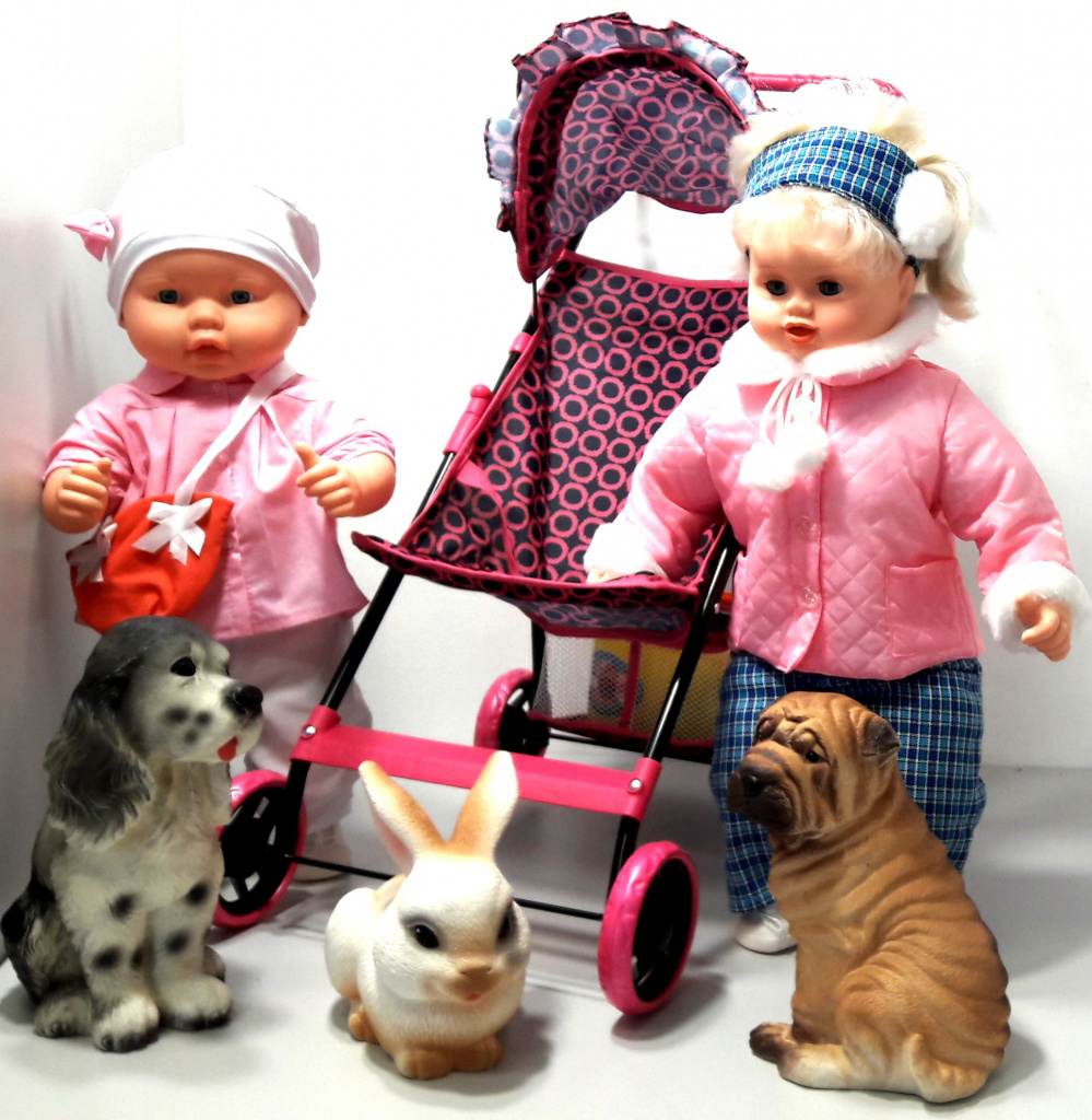 Куклы и коляски для них ,а так же резиновые друзья- кролик и собачки