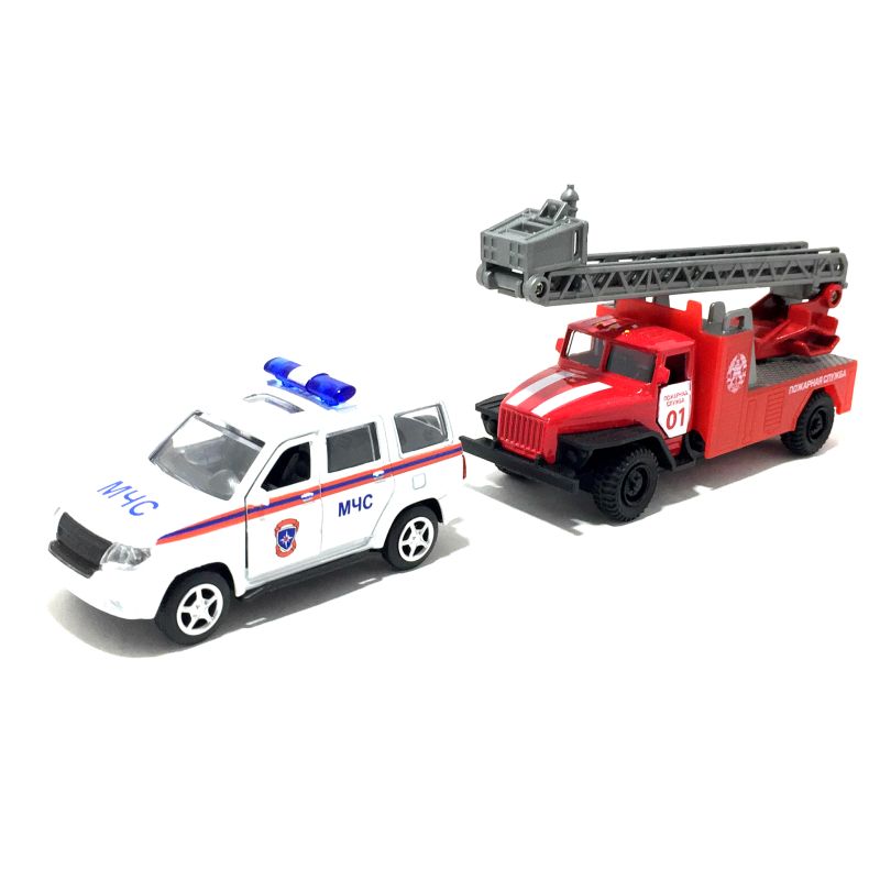 В набор входят две машинки Пожарная машинка УРАЛ-5557 и UAZ Patriot МЧС. igrushechnyj-nabor-ehkstrennaya-sluzhba-05.jpg
